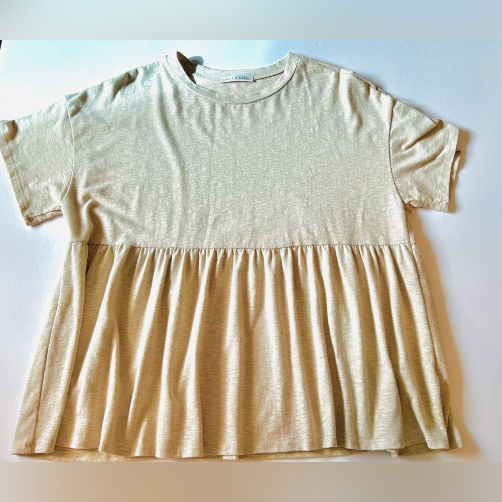 Chris & Carol Cream Short Sleeve Peplum Top